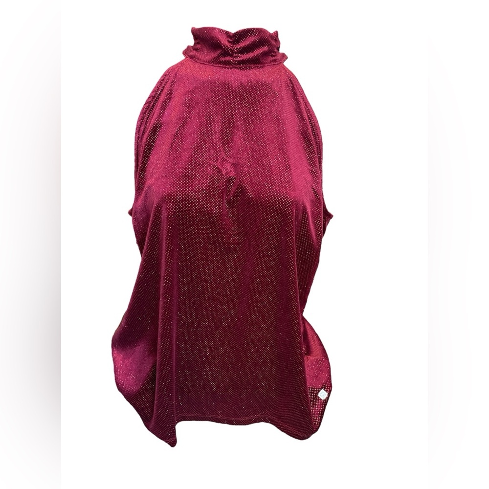 Anne Klein Burgundy Red Sleeveless Top metallic shiny halter y2k